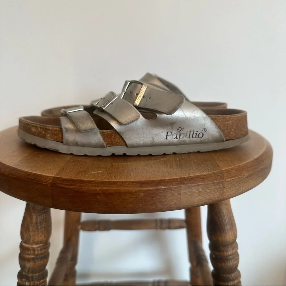 Birkenstock Papillio Florida Silver Sandal Womens Size  39 US 8 Triple Strap - Picture 6 of 11